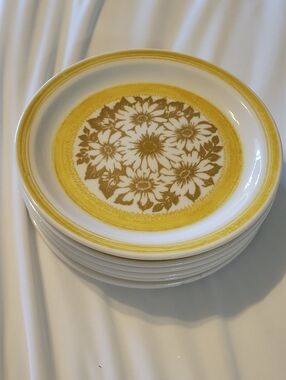 Yellow Floral Ceramic Salad Plates - Set of 6 Vintage